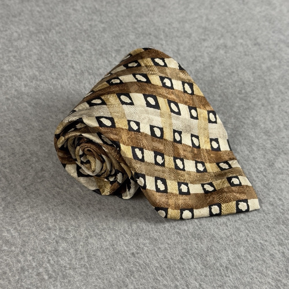 Vintage 90s Serica for Boyds Philadelphia Silk Tie Italy Geometric Brown 57x4"
